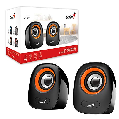 Genius Sp-Q160 2.0 Desktop Speakers, Stereo Sound, Usb Powered Plug And Play, 6W, 3.5Mm With Volume Control, Orange