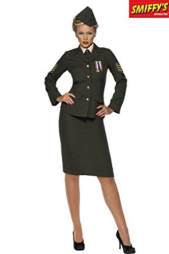 Smiffys Wartime Officer Costume, Green (Size S) - `Wartime Officer Costume, Green, Skirt, Jacket with Medal, Shirt Front, Tie, Hat -  (Size: S)`
