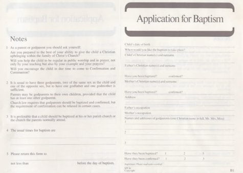 Baptism Application Form B1 1=PK50