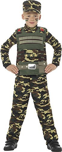 Camouflage Military Boy Costume, Green, with Top, Trousers & Hat Men's Costumes