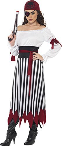 Smiffys Pirate Lady Costume, Black & White (Size L) - `Pirate Lady Costume, Black & White, Dress with Arm Ties, Belt & Headpiece -  (Size: L)`