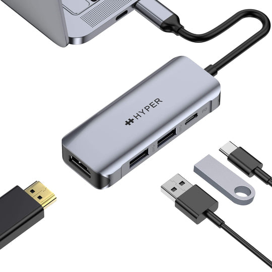 HYPER HD41-GL interface hub USB 2.0 Type-C Black, Grey