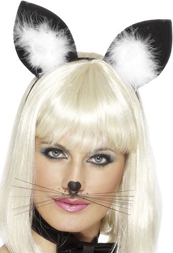 `Cat Ears, Black, with Marabou Trim on Headband`