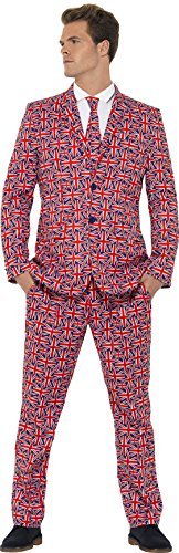 Smiffys Union Jack Suit, Red (Size XL) - Union Jack Suit, Red, with Jacket, Trousers & Tie