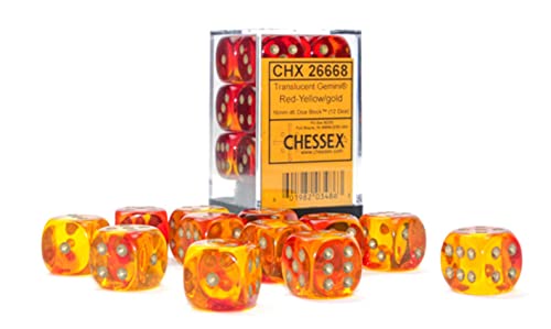 Gemini 16mm d6 Translucent Red-Yellow/gold Dice Block (12 dice)