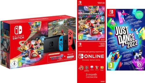 Nintendo Switch Neon Red/Neon Blue with Mario Kart 8 Deluxe and 3 Month Nintendo Switch Online Membership Neon + Mario Kart 8 Deluxe + Online Membership Console