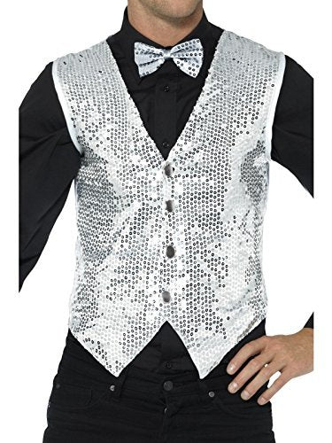 Smiffys Sequin Waistcoat, Silver (Size L) - `Sequin Waistcoat, Silver -  (Size: L)`