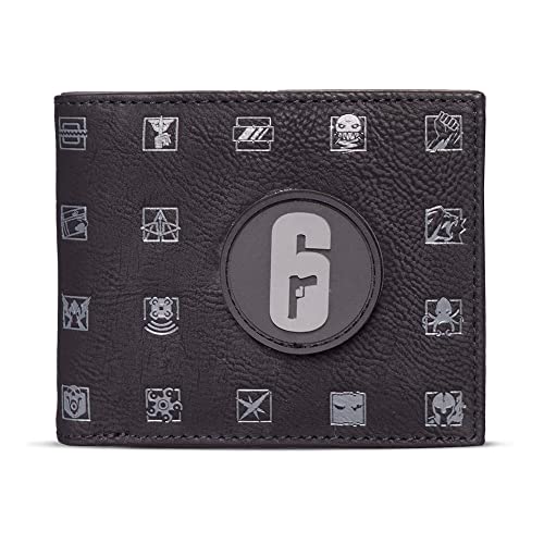 Tom Clancy`S Rainbow Six Siege Logo Patch With Operator Logos All-Over Print Bi-Fold Wallet, Male, Black (Mw5418556Ix)