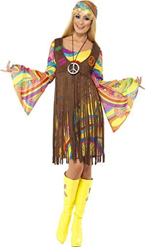 Smiffys 60s Groovy Lady, Brown (Size M) - `60s Groovy Lady, Brown, with Dress, Printed Waistcoat & Headband -  (Size: M)`