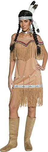Smiffys DeluxeNative American Inspired Lady Costume, Beige (Size X1) - `Deluxe Native American Inspired Lady Costume, Beige, with Dress & Fringing -  (Size: X1)`