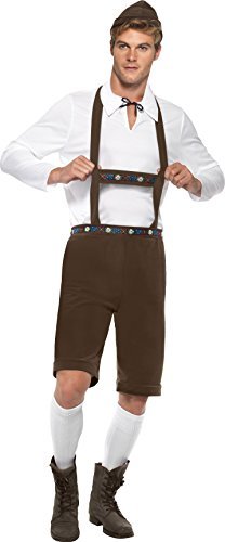Smiffys Bavarian Man Costume, Brown (Size M) - `Bavarian Man Costume, Brown, with Lederhosen Shorts, Braces, Top & Hat -  (Size: M)`