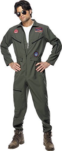 Top Gun Costume, Green, with Jumpsuit, Name Tags & Glasses Men's Costumes