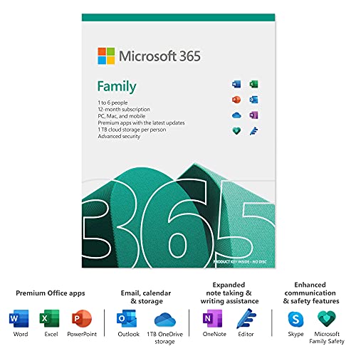 Microsoft 365 Family 2021 Medialess 1 Year Subscription 6 Users - Retail Boxed