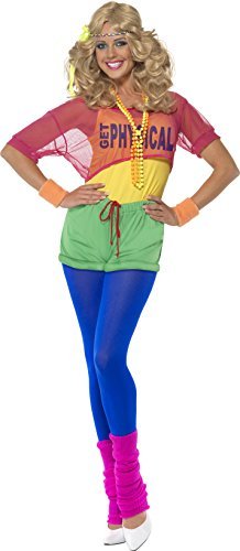 Smiffys Let's Get Physical Girl Costume, Multi-Coloured (Size M) - `Let`s Get Physical Girl Costume, Multi-Coloured, with Leotard, Crop Top, Shorts & Headband -  (Size: M)`