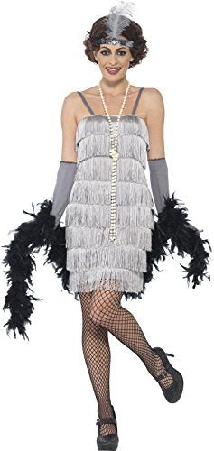 Smiffys Flapper Costume, Silver (Size M) - `Flapper Costume, Silver, with Short Dress, Headband & Gloves -  (Size: M)`