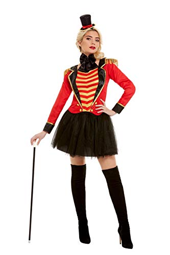 Smiffys Deluxe Ringmaster Lady Costume, Red (Size M) - `Deluxe Ringmaster Lady Costume, Red, with Jacket, Mock Shirt, Skirt & Headband -  (Size: M)`
