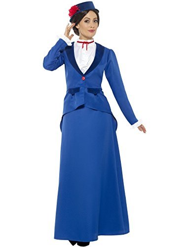Smiffys Victorian Nanny Costume, Blue (Size X1) - `Victorian Nanny Costume, Blue, with Jacket with Mock Shirt, Skirt & Hat -  (Size: X1)`