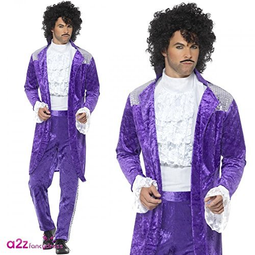 Smiffys 80s Purple Musician Costume, Purple (Size L) - `80s Purple Musician Costume, Purple, with Jacket, Mock Shirt & Trousers -  (Size: L)`