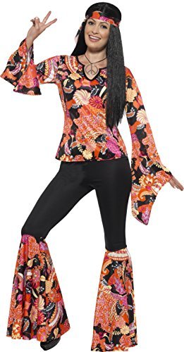 Smiffys Willow the Hippie Costume, Multi-Coloured (Size X2) - `Willow the Hippie Costume, Multi-Coloured, with Top, Trousers, Headscarf & Medallion -  (Size: X2)`