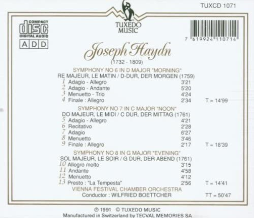 J. Haydn: Symphony No. 6 Morning / Symphony No. 7 Noon / Symphony No. 8 Evening