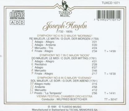 J. Haydn: Symphony No. 6 Morning / Symphony No. 7 Noon / Symphony No. 8 Evening