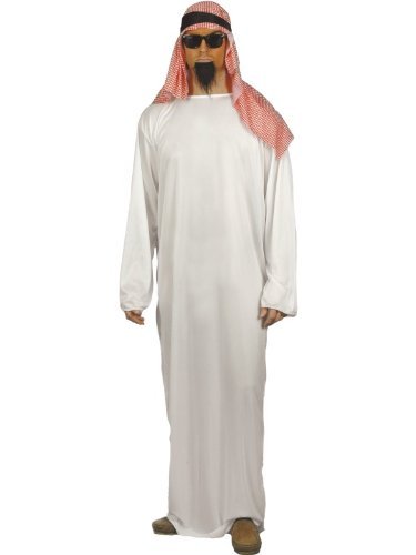 Smiffys Fake Sheikh Costume, White (Size L) - `Fake Sheikh Costume, White, with Long Tunic & Headdress -  (Size: L)`