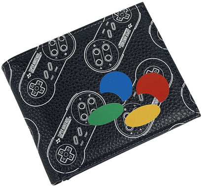 Nintendo Snes Logo Controllers All-Over Print Bi-Fold Wallet, Male, Black (Mw508606Ntn)