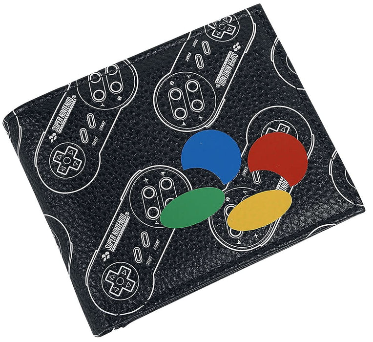 Nintendo Snes Logo Controllers All-Over Print Bi-Fold Wallet, Male, Black (Mw508606Ntn)