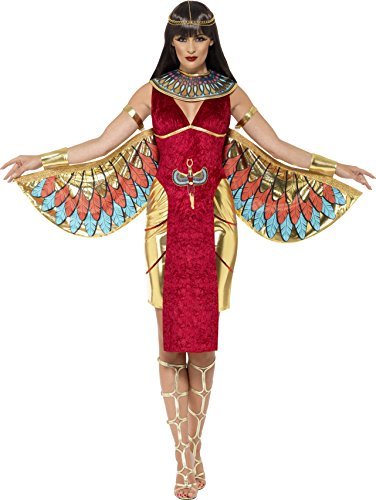 Smiffys Egyptian Goddess Costume, Red (Size S) - Egyptian Goddess Costume, Red, with Dress, Wings, Collar & Headpiece