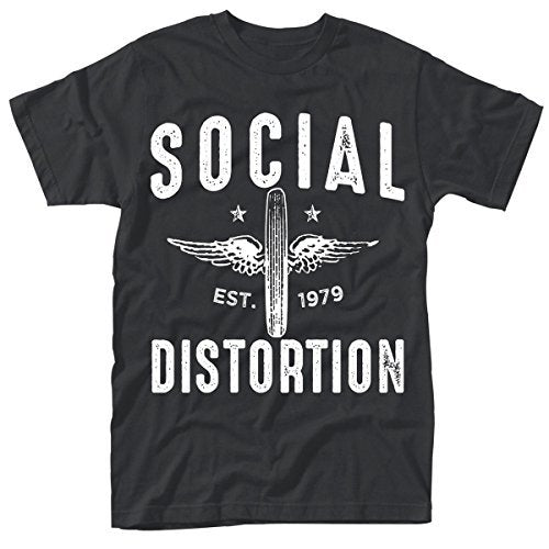 SOCIAL DISTORTION - WINGED WHEEL BLACK T-Shirt Large - WINGED WHEEL