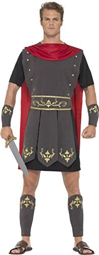 Smiffys Roman Gladiator Costume, Black (Size S) - `Roman Gladiator Costume, Black, with Tunic, Attached Cape, Arm Cuffs & Leg Cuffs -  (Size: S)`