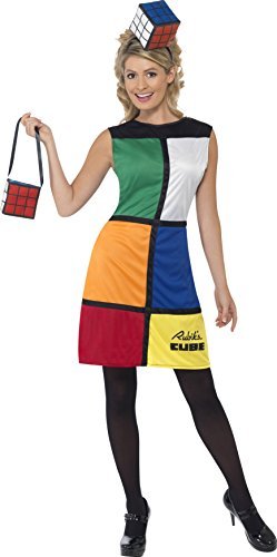 Smiffys Rubik's Cube Costume, Multi-Coloured (Size S) - `Rubik`s Cube Costume, Multi-Coloured, with Dress, Headband & Bag -  (Size: S)`