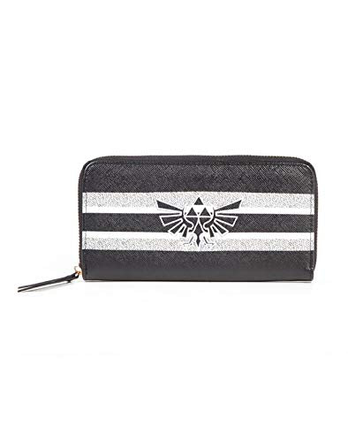 Nintendo Legend Of Zelda Hyrule Royal Crest With Stripe Pattern All-Round Zipper Purse Wallet, Female, Black/White (Gw01