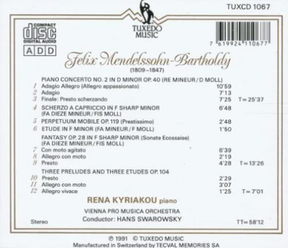 Mendelssohn - Works For Piano