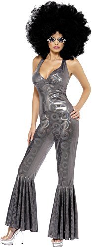 Smiffys Disco Diva Costume, Silver (Size M) - `Disco Diva Costume, Silver, Flared Jumpsuit -  (Size: M)`