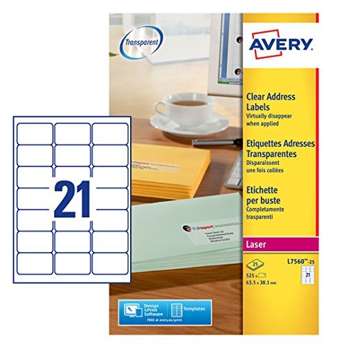Avery Clear Laser Labels 63.5x38mm L7563-25 (525 Labels)