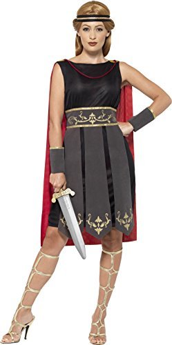 Smiffys Roman Warrior Costume, Black (Size L) - `Roman Warrior Costume, Black, with Dress, Attached Cape, Arm Cuffs & Headband -  (Size: L)`
