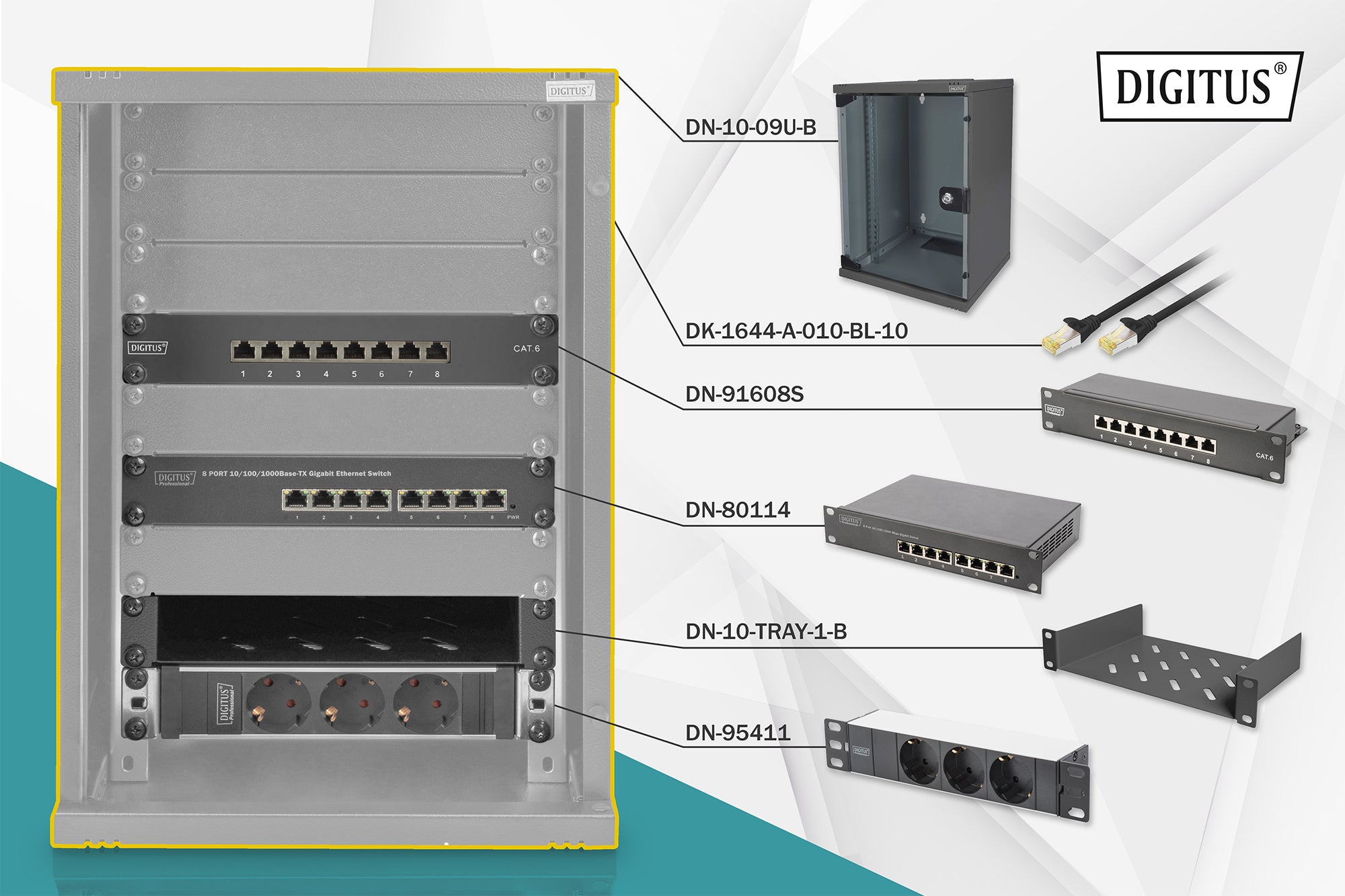 Digitus Network Set - 254 mm (10") - 9U, 312 x 300 mm (W xD)