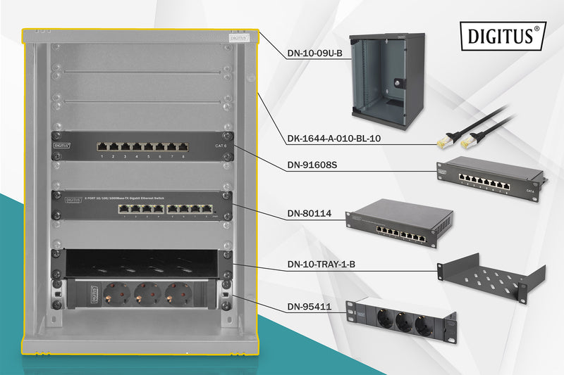 Digitus Network Set - 254 mm (10") - 9U, 312 x 300 mm (W xD)
