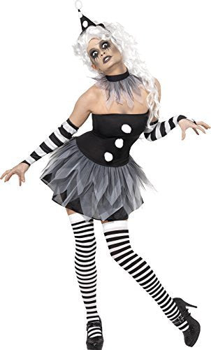 Smiffys Sinister Pierrot Costume, Black (Size L) - `Sinister Pierrot Costume, Black, with Dress, Neckpiece, Hat & Arm Cuffs -  (Size: L)`