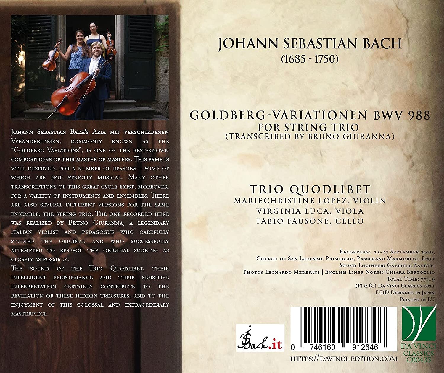 `Bach: Goldberg-Variationen, Bwv 988, For String Trio (Trans. By Bruno Giuranna)`