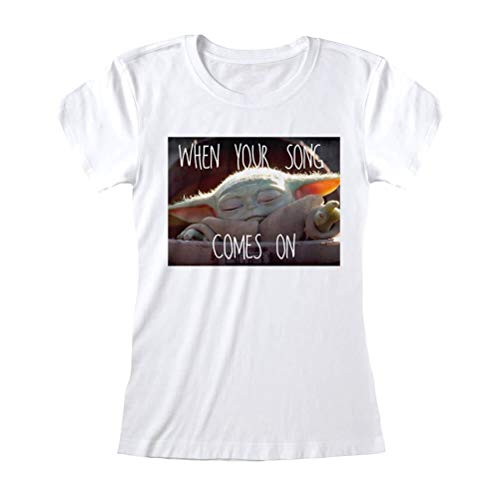 STAR WARS The Mandalorian When Your Song Comes On Fitted T-Shirt, Female, Large, White (MAN00826SKWLL) - Star Wars The Mandalorian When Your Song Comes On Fitted T-Shirt, Female, Large, White (Man00826Skwll)