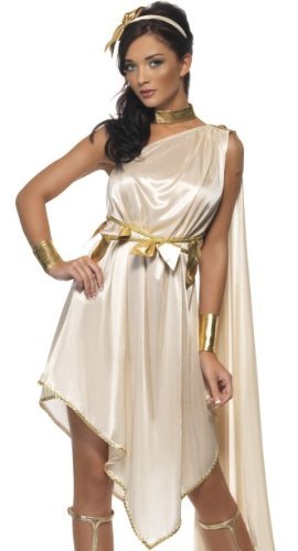 Smiffys Fever Goddess Costume, Cream (Size S) - `Fever Goddess Costume, Cream, with Dress, Belt, Armcuffs, Choker & Headpiece -  (Size: S)`