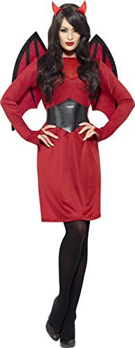 Smiffys Economy Devil Costume, Red (Size L) - Economy Devil Costume, Red, with Dress, Wings, Belt & Horns