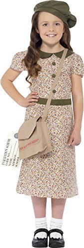 Smiffys Evacuee Girl Costume, Patterned (Size L) - `Evacuee Girl Costume, Patterned, with Dress, Satchel, ID Tag & Beret -  (Size: L)`