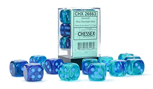 Gemini 16mm d6 Blue-Blue/light blue LuminaryDice Block (12 dice)