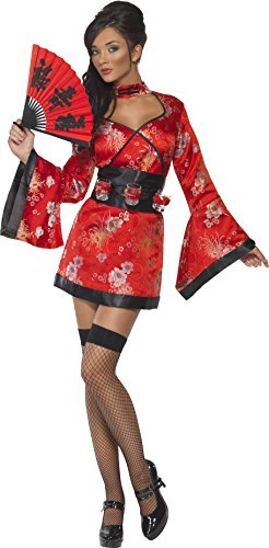 Smiffys Vodka Geisha Costume, Red (Size M) - `Vodka Geisha Costume, Red, Dress & Belt with Shot Glass Holders -  (Size: M)`
