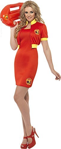 `Baywatch Beach Lifeguard Costume, Red, with Dress & Jacket -  (Size: S)` Women's Costumes