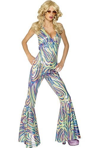 Smiffys Dancing Queen Costume, Multi-Coloured (Size M) - `Dancing Queen Costume, Multi-Coloured, Halterneck Catsuit -  (Size: M)`