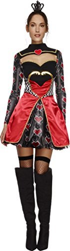 Smiffys Fever Queen Of Hearts Costume, Black (Size S) - `Fever Queen Of Hearts Costume, Black, Dress, Attached Underskirt & Mini Crown -  (Size: S)`